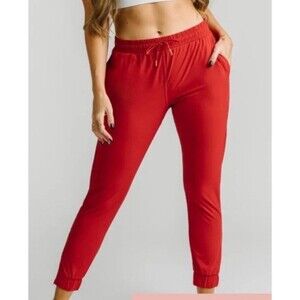 Zyia (XS) Everywhere Zipper Ankle Athletic Joggers Red Outdoors Gym